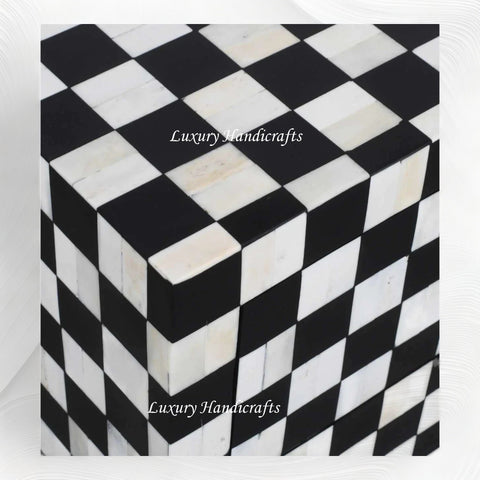 Bone Inlay Checkerboard Bedside Black