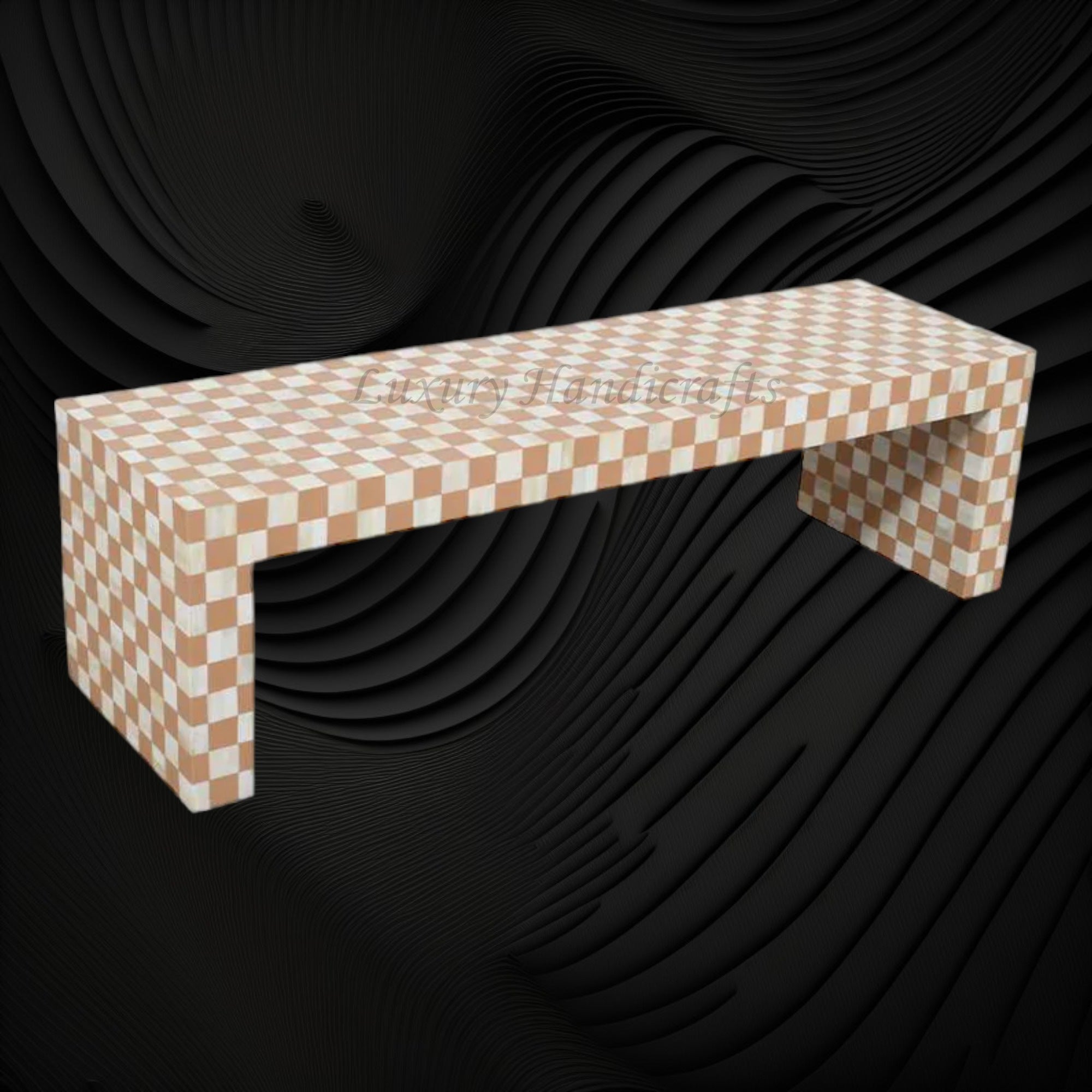 Checker Inlay Side Table Bone Inlay Checkerboard Coffee Table Almond – Luxury Handicrafts