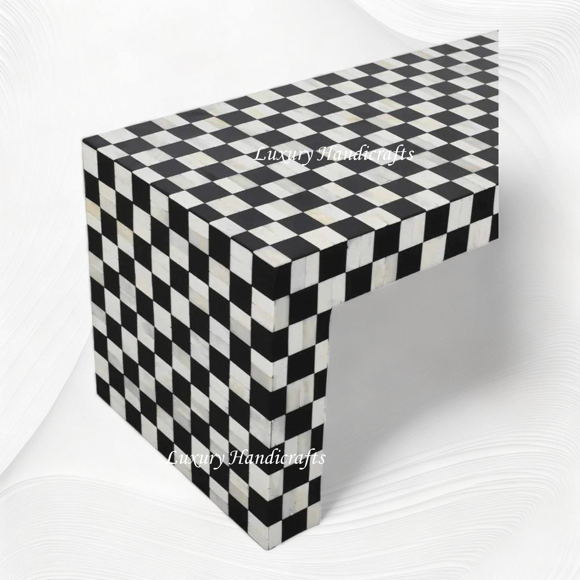 Checker Inlay Side Table Bone Inlay Checkerboard Coffee Table Black – Luxury Handicrafts