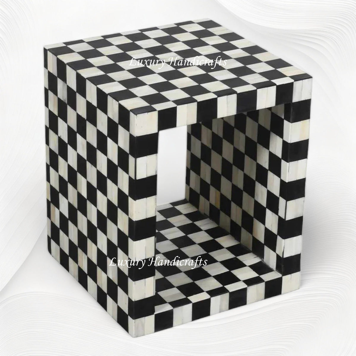Checker Inlay Side Table Bone Inlay Checkerboard Side Table Black – Luxury Handicrafts