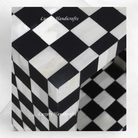 Bone Inlay Checkerboard Side Table Black