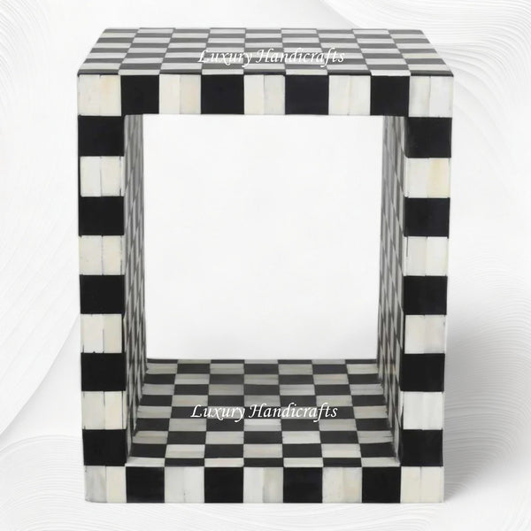Bone Inlay Checkerboard Side Table Black