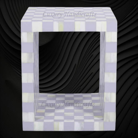 Bone Inlay Checkerboard Side Table Lilac