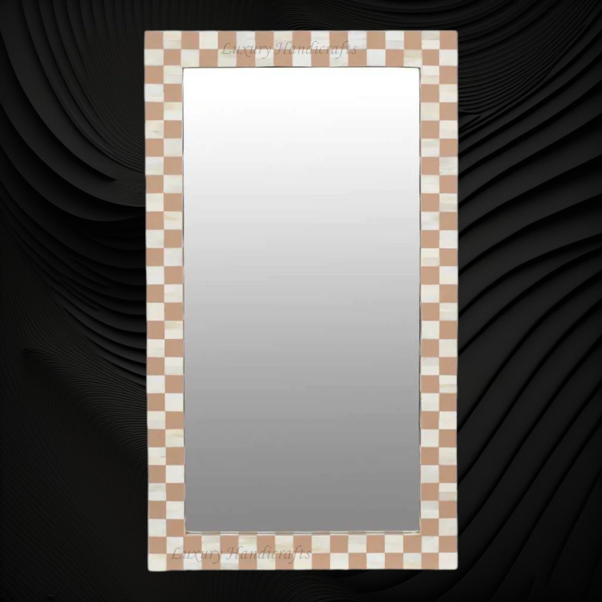 Bone Inlay Checkerboard Mirror Almond