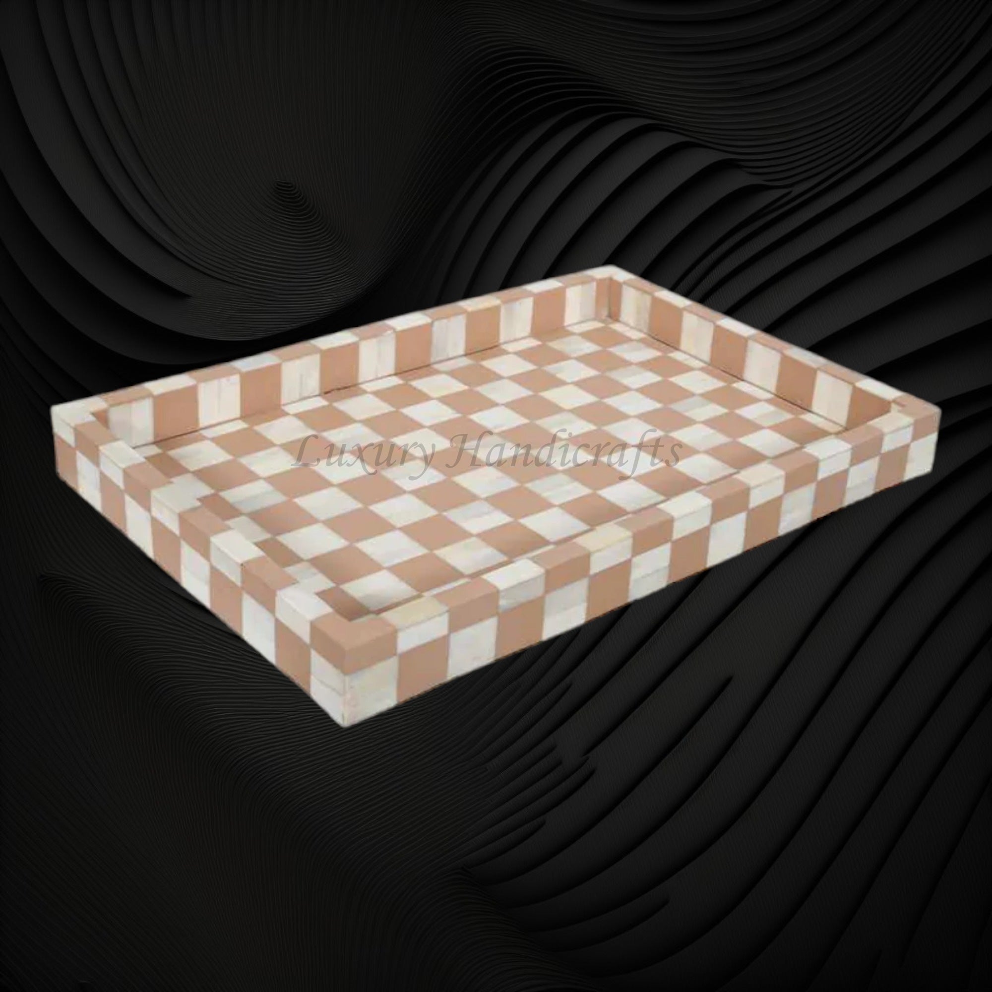 Bone Inlay Checkerboard Tray Almond