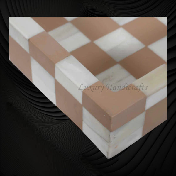 Bone Inlay Checkerboard Tray Almond