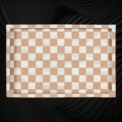 Bone Inlay Checkerboard Tray Almond