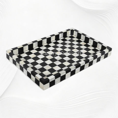 Bone Inlay Checkerboard Tray Black