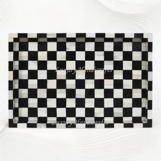 Bone Inlay Checkerboard Tray Black