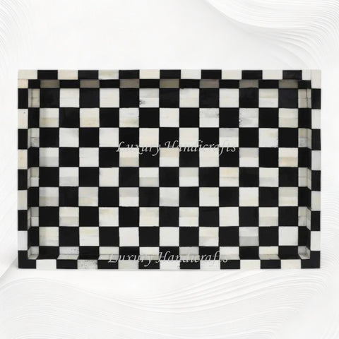 Bone Inlay Checkerboard Tray Black