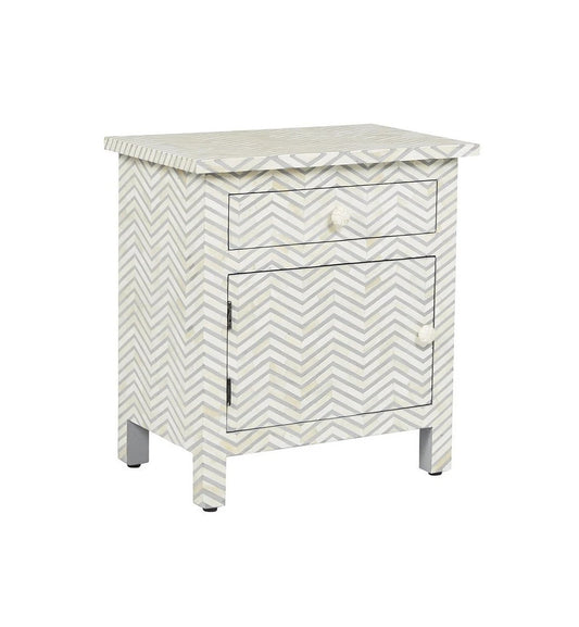 Bone Inlay Chevron Zigzag Bedside Grey