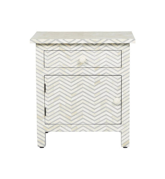 Bone Inlay Chevron Zigzag Bedside Grey
