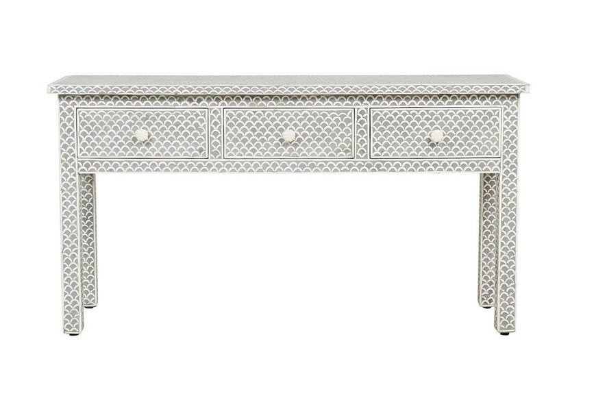 Grey Bone Inlay Fishscale Console 3 Drawer