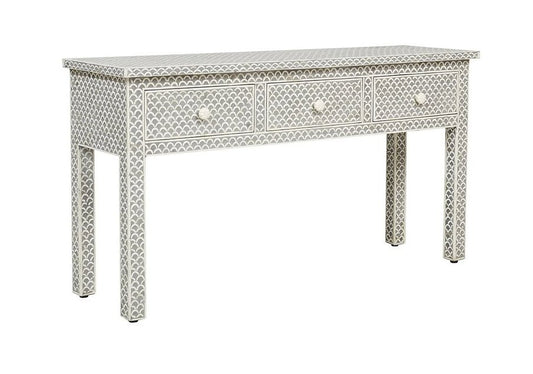 Grey Bone Inlay Fishscale Console 3 Drawer