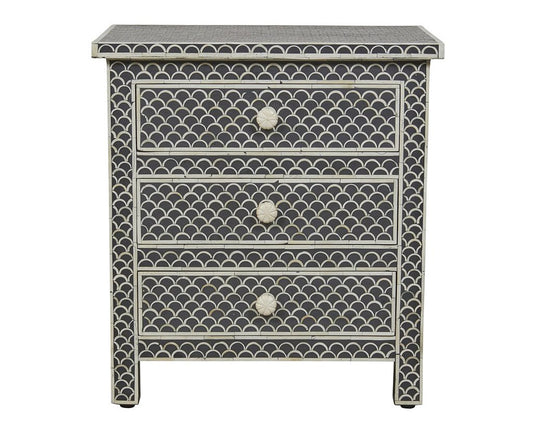 Bone Inlay Fishscale 3 Drawer Bedside Black
