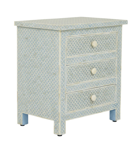 Bone Inlay Fishscale 3 Drawer Bedside Mint Green