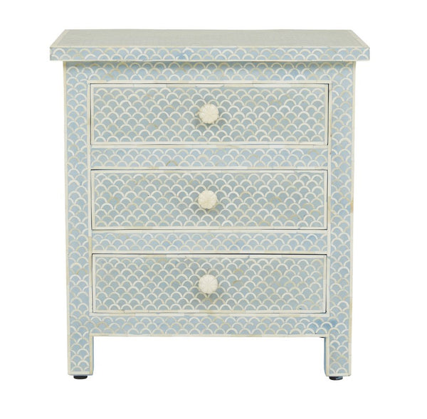 Bone Inlay Fishscale 3 Drawer Bedside Mint Green