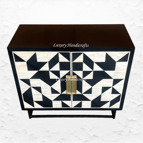Bone Inlay Geometric 2 Door Cabinet Black