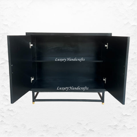 Bone Inlay Geometric 2 Door Cabinet Black