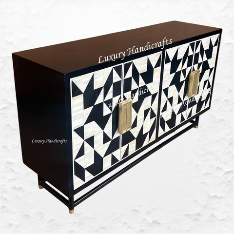 Bone Inlay Geometric 4 Door Sideboard Black