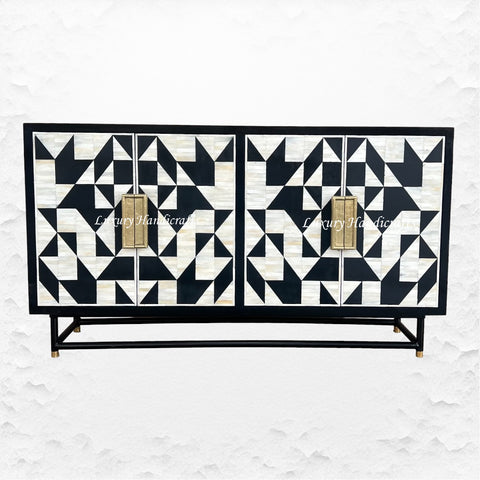 Bone Inlay Geometric 4 Door Sideboard Black