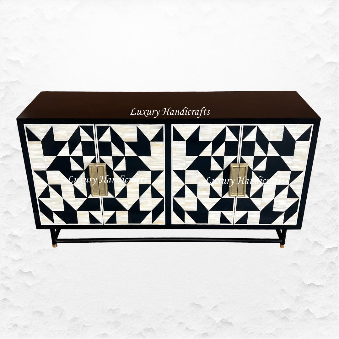 Bone Inlay Geometric 4 Door Sideboard Black