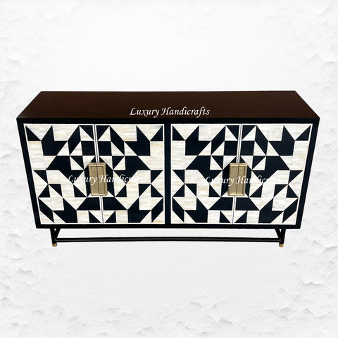 Bone Inlay Geometric 4 Door Sideboard Black