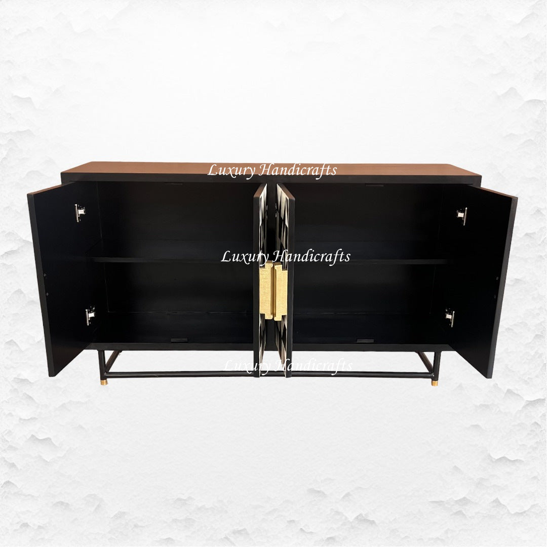 Bone Inlay Geometric 4 Door Sideboard Black