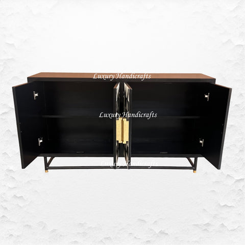 Bone Inlay Geometric 4 Door Sideboard Black