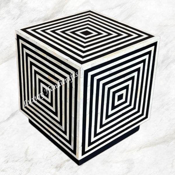 Bone Inlay Stripe Cube Side Table Black 2