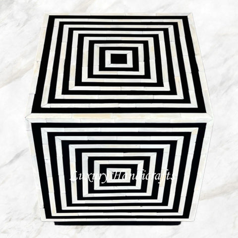 Bone Inlay Stripe Cube Side Table Black 3
