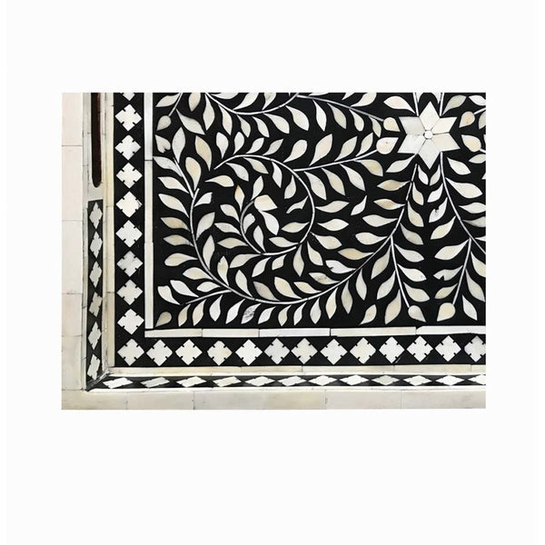 Black Bone Inlaid Rectangular Tray Floral Design