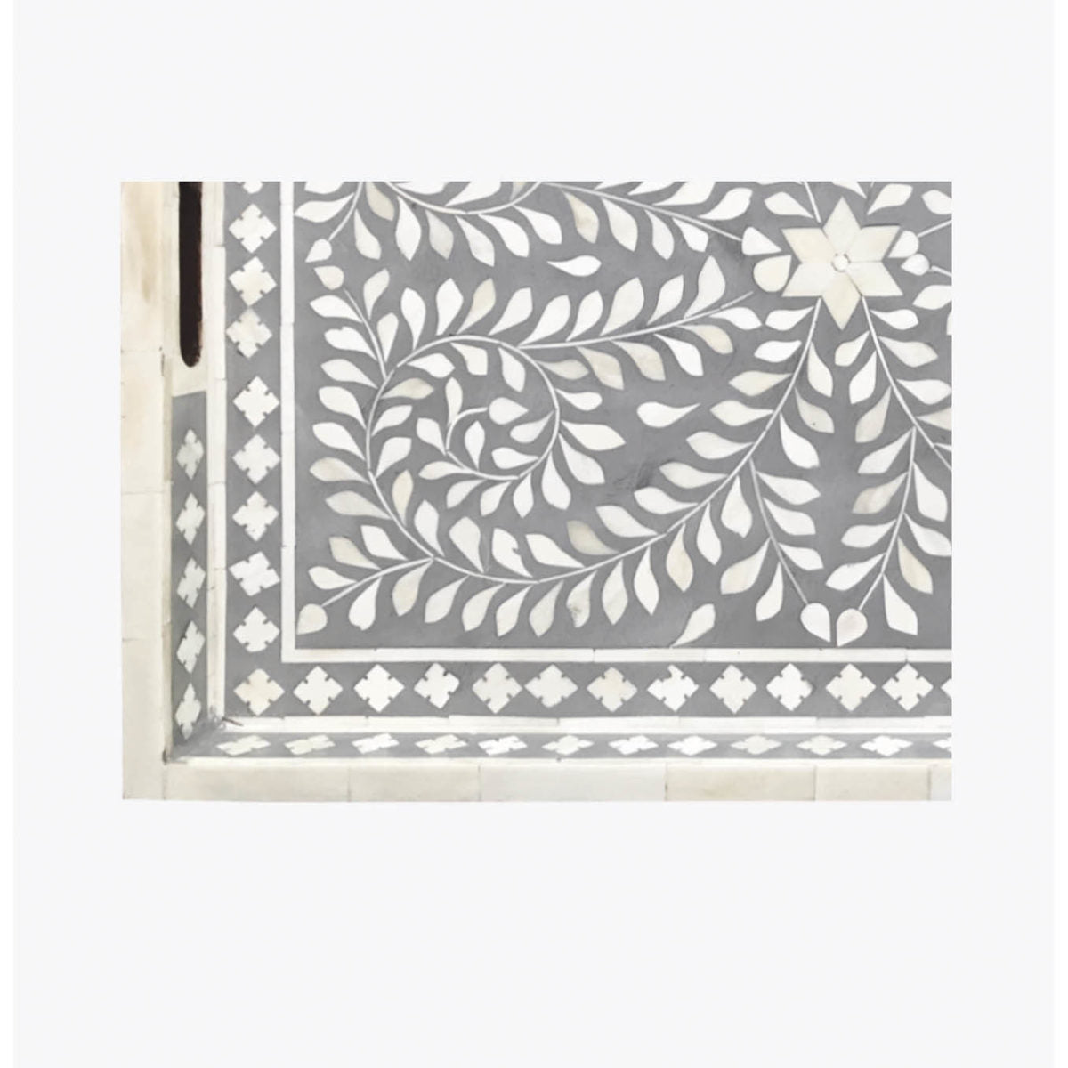 Grey Bone Inlaid Rectangular Tray Floral Design