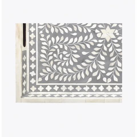 Grey Bone Inlaid Rectangular Tray Floral Design