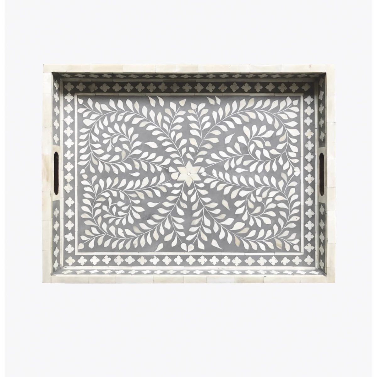 Grey Bone Inlaid Rectangular Tray Floral Design
