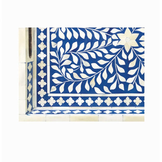 Blue Bone Inlaid Rectangular Tray Floral Design