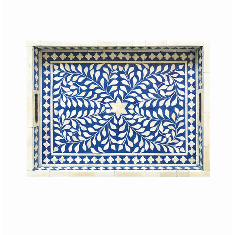 Blue Bone Inlaid Rectangular Tray Floral Design