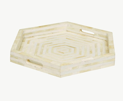 Bone Inlay Tray Stripe Hexagon Shape White