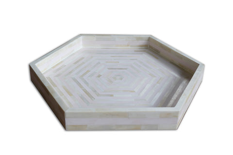 Bone Inlay Tray Stripe Hexagon Shape Pale Pink