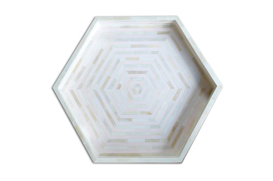 Bone Inlay Tray Stripe Hexagon Shape Pale Pink
