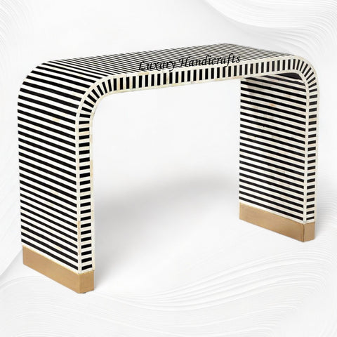 Waterfall Bone Inlay Console Table Black