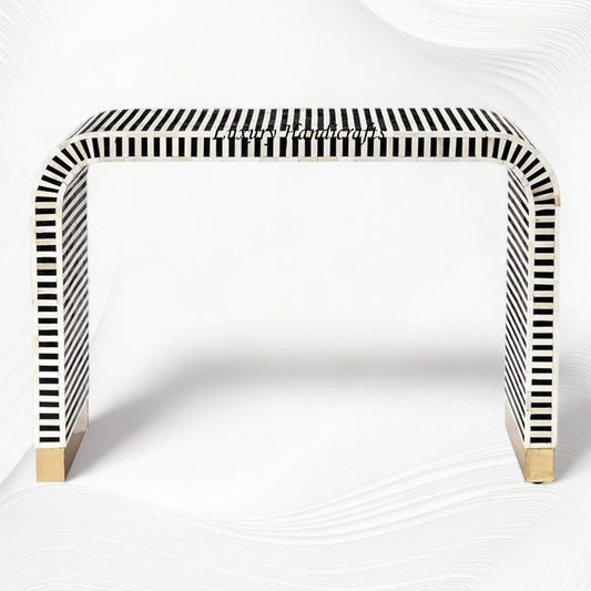 Waterfall Bone Inlay Console Table Black