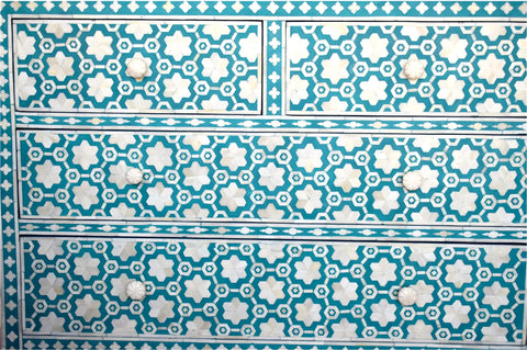 Flower Bone Inlay  4 Drawer Chest Teal Green