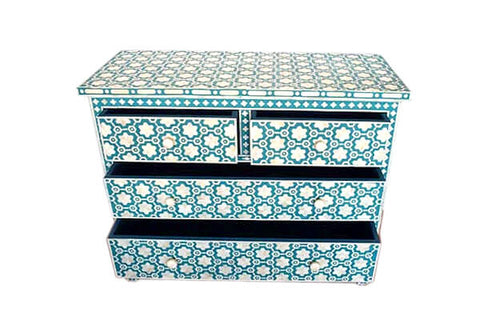 Flower Bone Inlay  4 Drawer Chest Teal Green