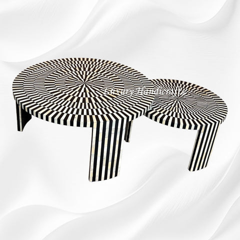 Bone Inlay Illusion Nesting Coffee Table Set Black