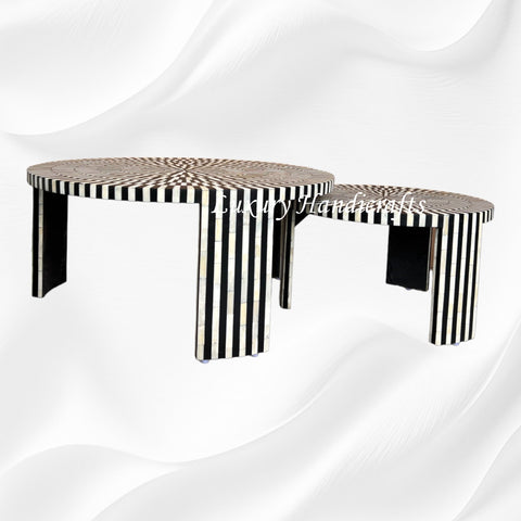 Bone Inlay Illusion Nesting Coffee Table Set Black
