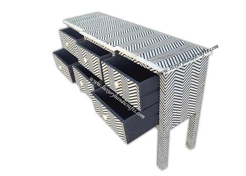 Bone Inlay 6 Drawer Console Chevron Design Black