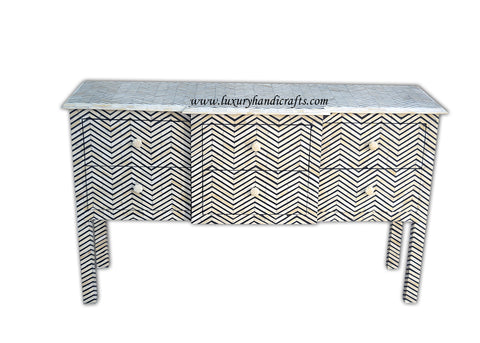 Bone Inlay 6 Drawer Console Chevron Design Black