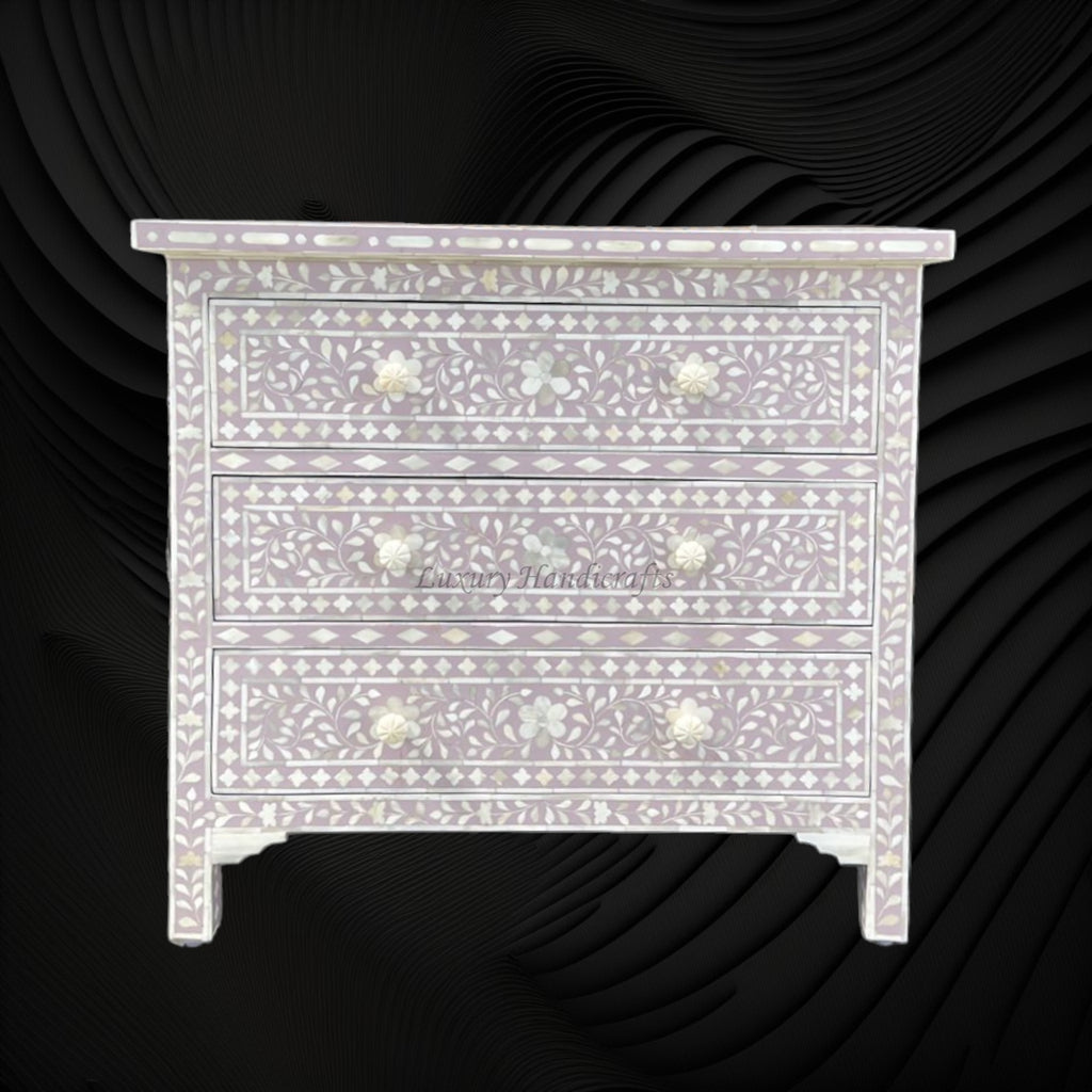 Bone Inlay Floral Chest of 3 Drawer Pale Pink – luxuryhandicrafts.in