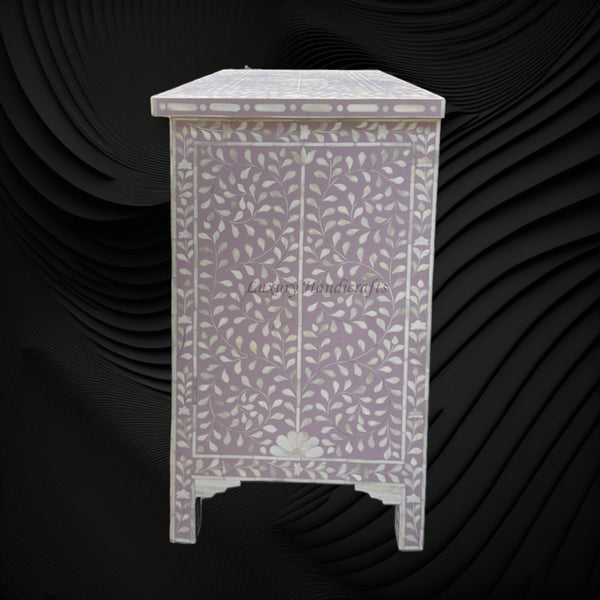 Bone Inlay Floral Chest of 3 Drawer Pale Pink